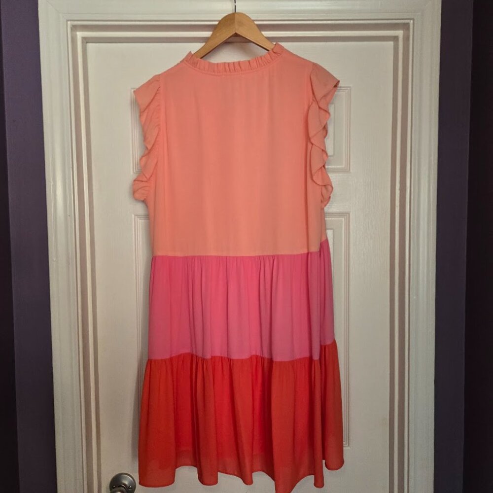 Jade by Melody Tam Women’s Dress Colorblock Tiered Ruffle Sleeve Size L - Picture 3 of 5